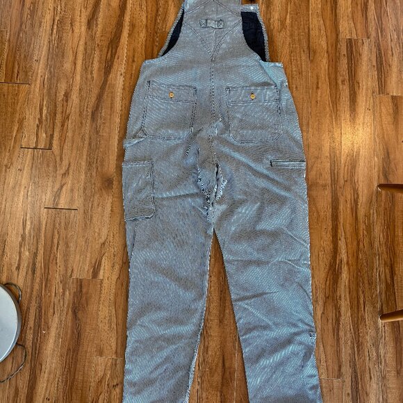 Duluth Trading Co Railroad Stripe Leg Cargo Womens Bib Overalls sz M - Picture 7 of 7